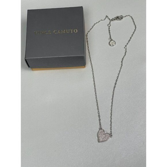 Vince Camuto Silver-Tone Pave Crystal Heart Pendant Necklace - Picture 3 of 4